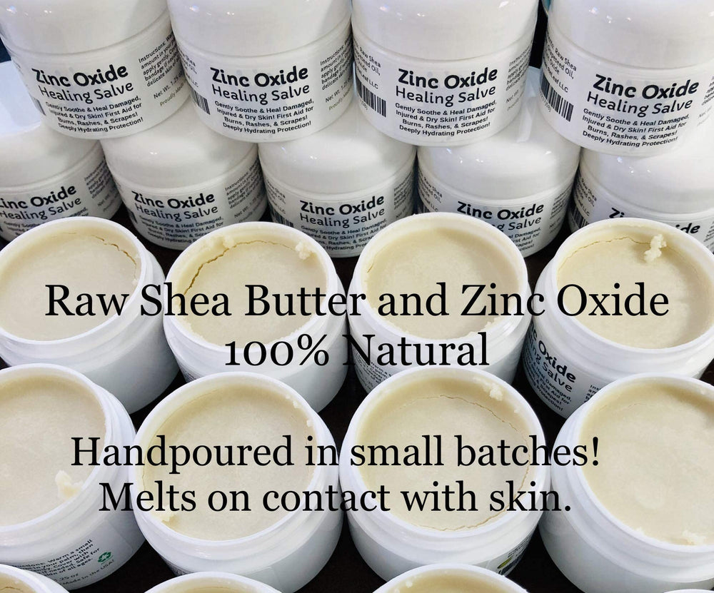 Ingredients panel: shea butter, grapeseed oil, zinc oxide