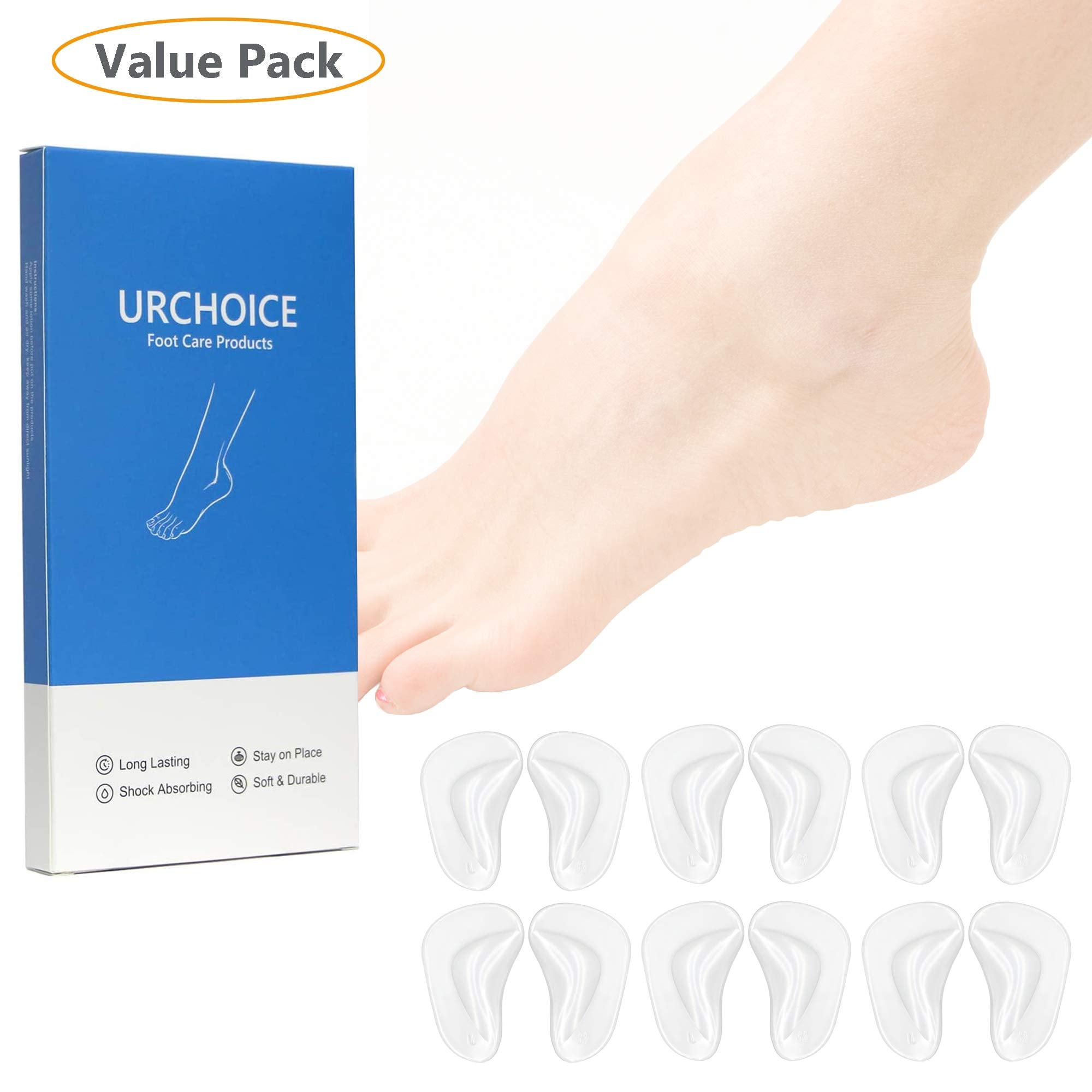 UrChoice soft gel arch inserts cushion the arch with flexible comfort.