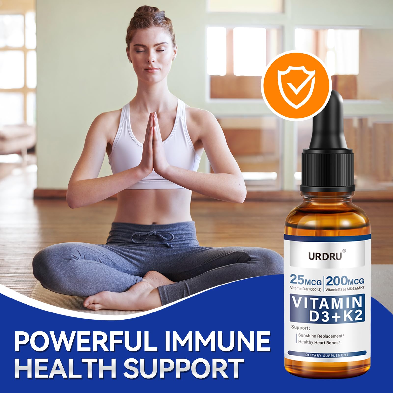 URDRU liquid-drops-in-glass-bottle conveys premium, transparent formulation.