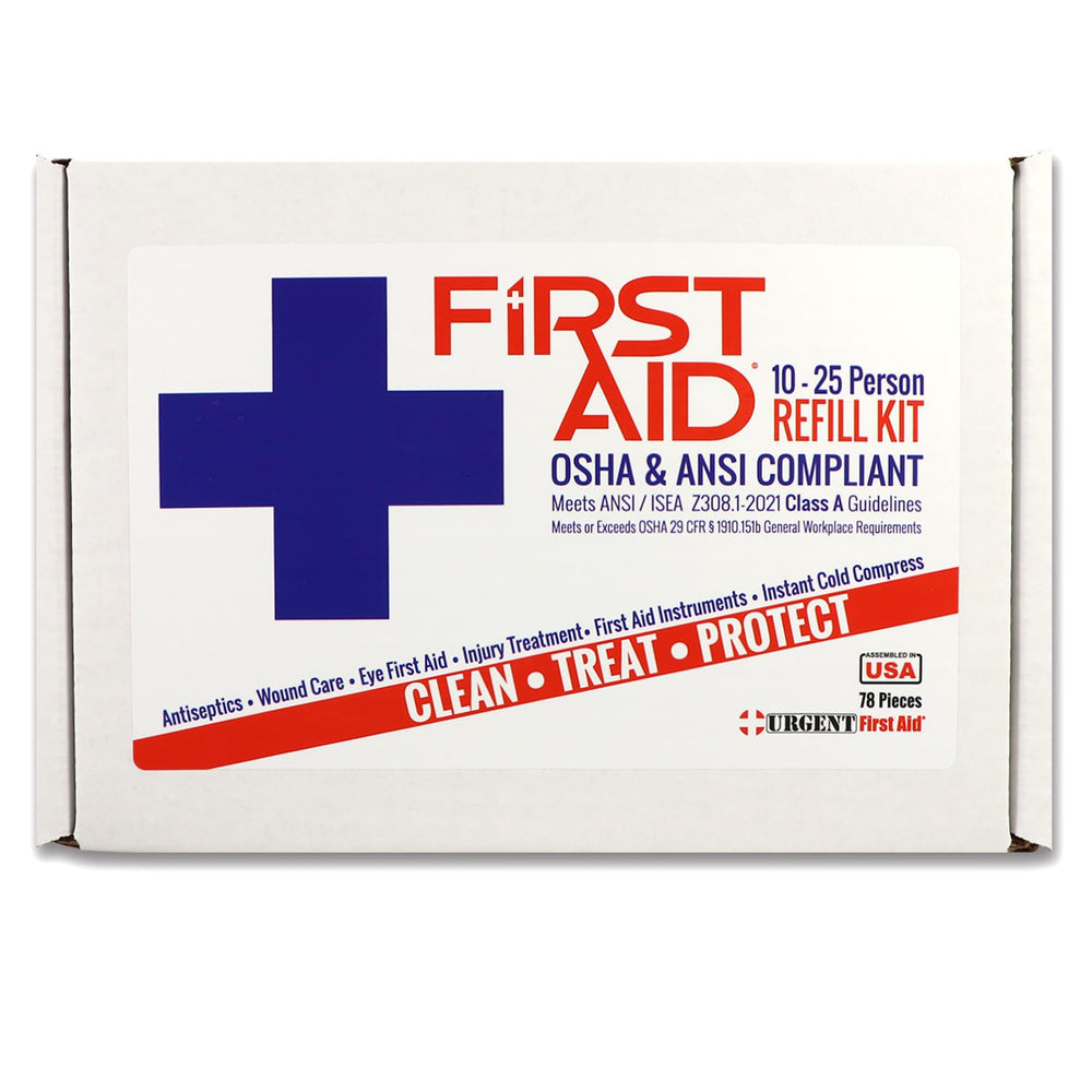 Urgent First Aid cabinet installed demonstrating organized storage for workplace safety