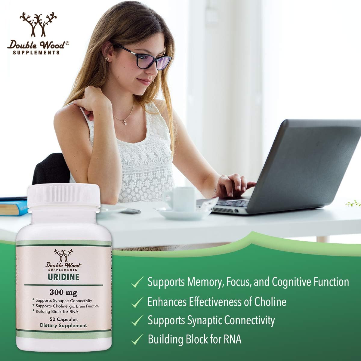 Capsules and bottle graphic illustrate easy daily dosing for routine use.