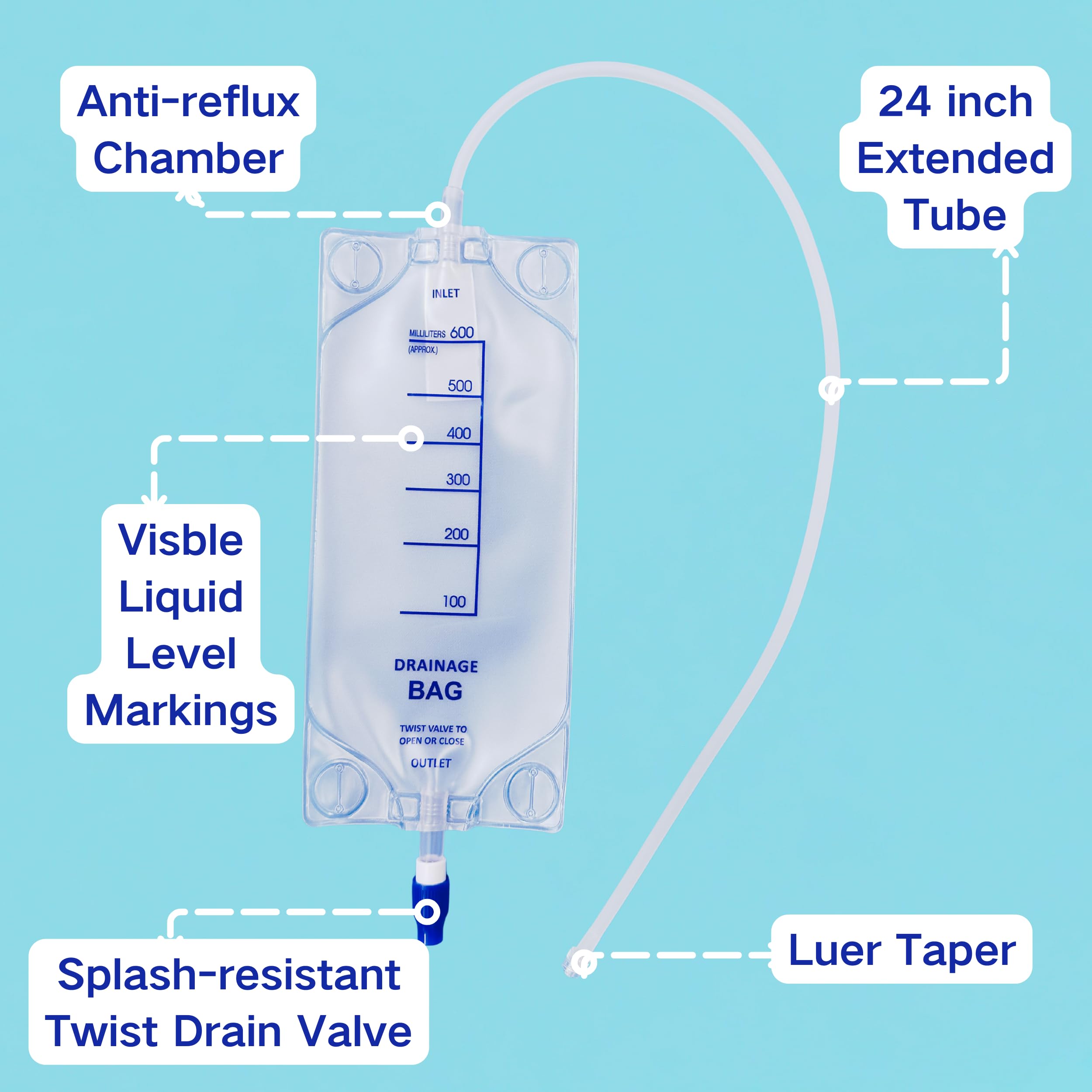 Urosagan nephrostomy bag 24-inch tube for reliable urine collection and flexible positioning