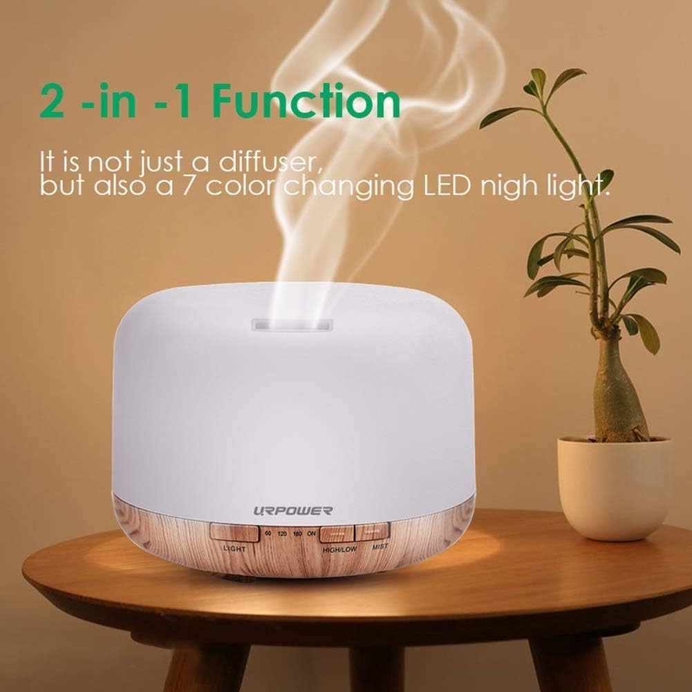URPOWER diffuser in a cozy bedroom setting with soft lighting