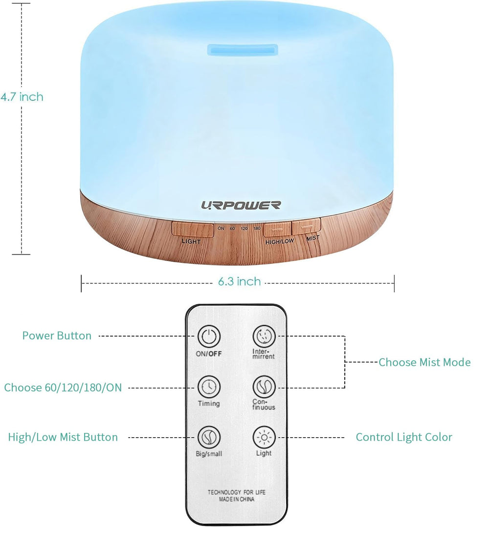 URPOWER diffuser with LED color options adds ambiance and relaxation