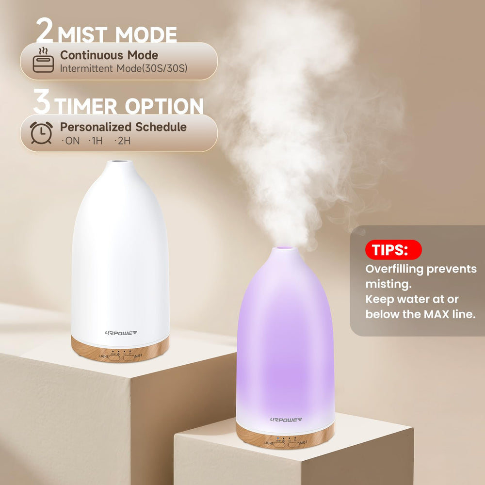 URPOWER diffuser with 7-color LED lights offers customizable mood lighting.