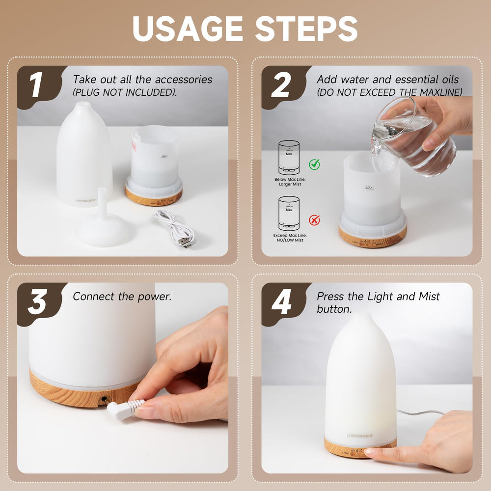 URPOWER diffuser operates quietly for restful sleep and focused work.