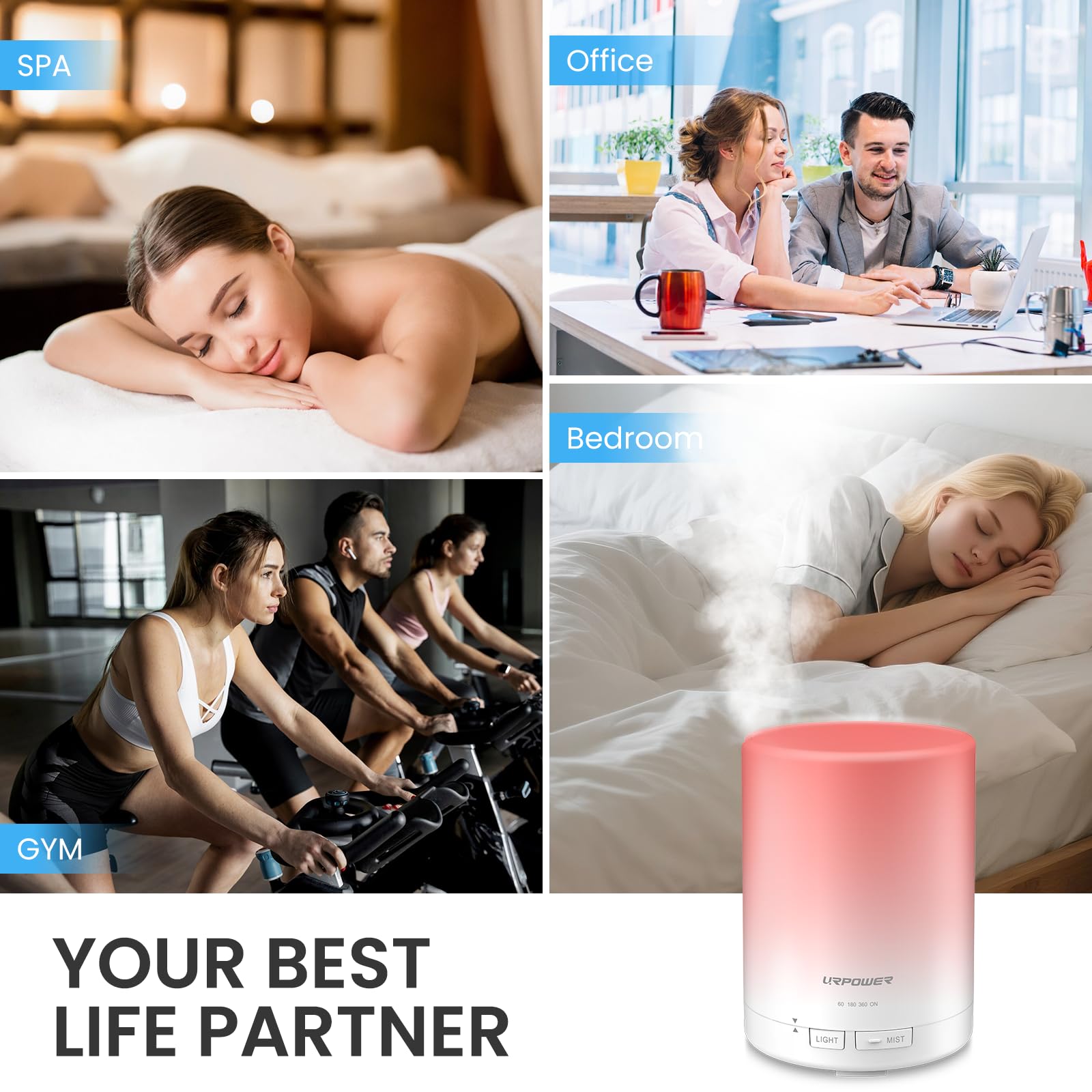 URPOWER diffuser in a home office, ideal for focus and relaxation.