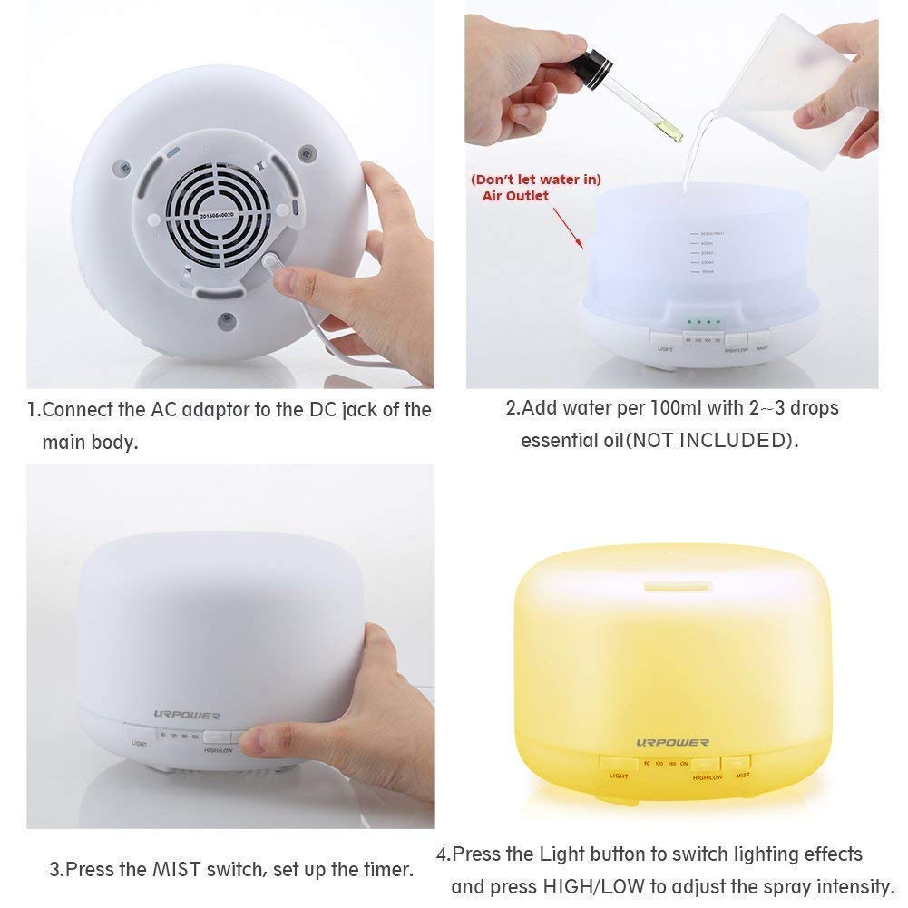 URPOWER quiet ultrasonic diffusion creates a calm bedroom or spa ambiance.