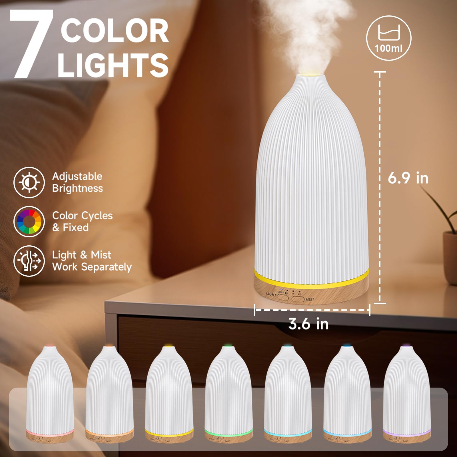 URPOWER ultrasonic diffuser operates quietly for bedrooms or meditation spaces