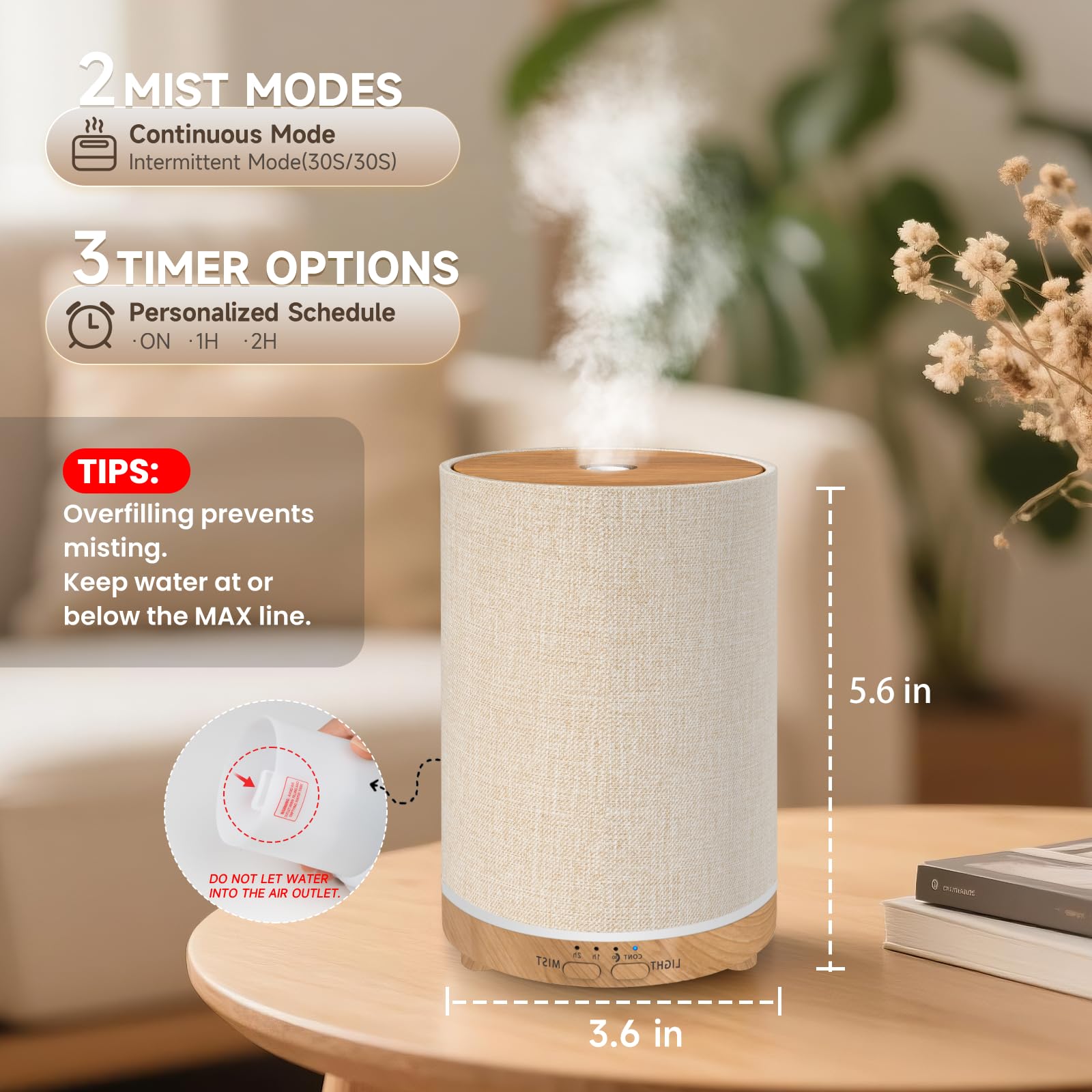 URPOWER ultrasonic diffuser delivers whisper-quiet operation for restful rooms.