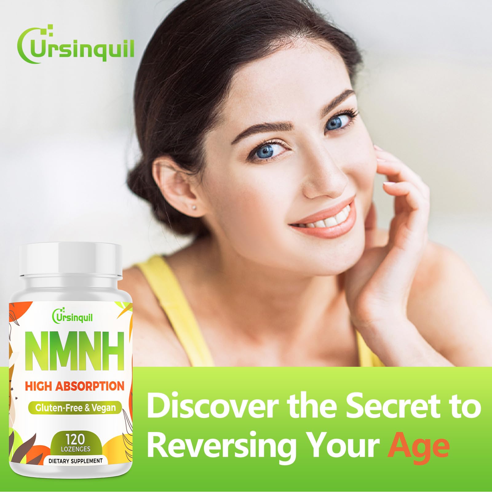 Gluten-free and soy-free Ursinquil NMNH label highlights clean ingredients.