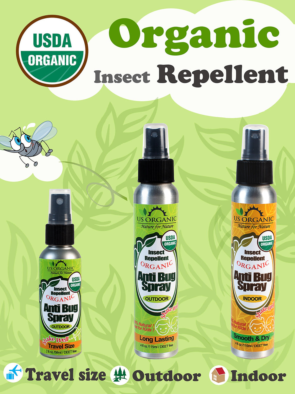 US Organic Outdoor-Use image demonstrates camping and hiking suitability.