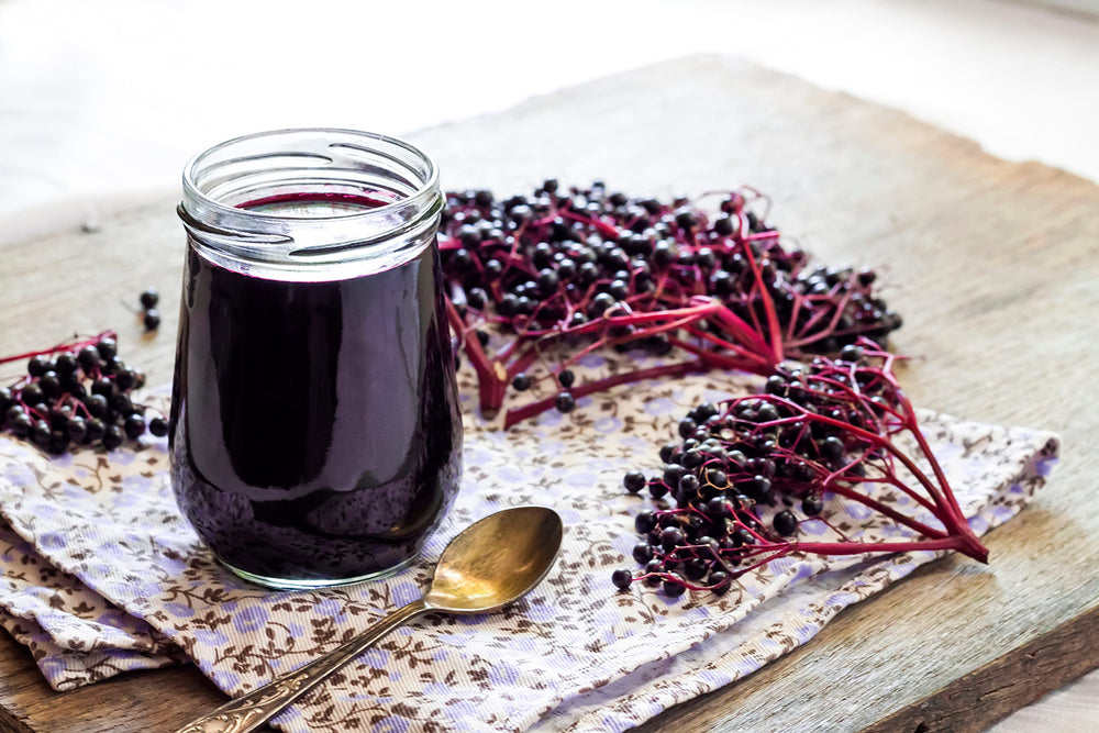 US Wellness Naturals elderberries in kitchen for jams and chutneys.