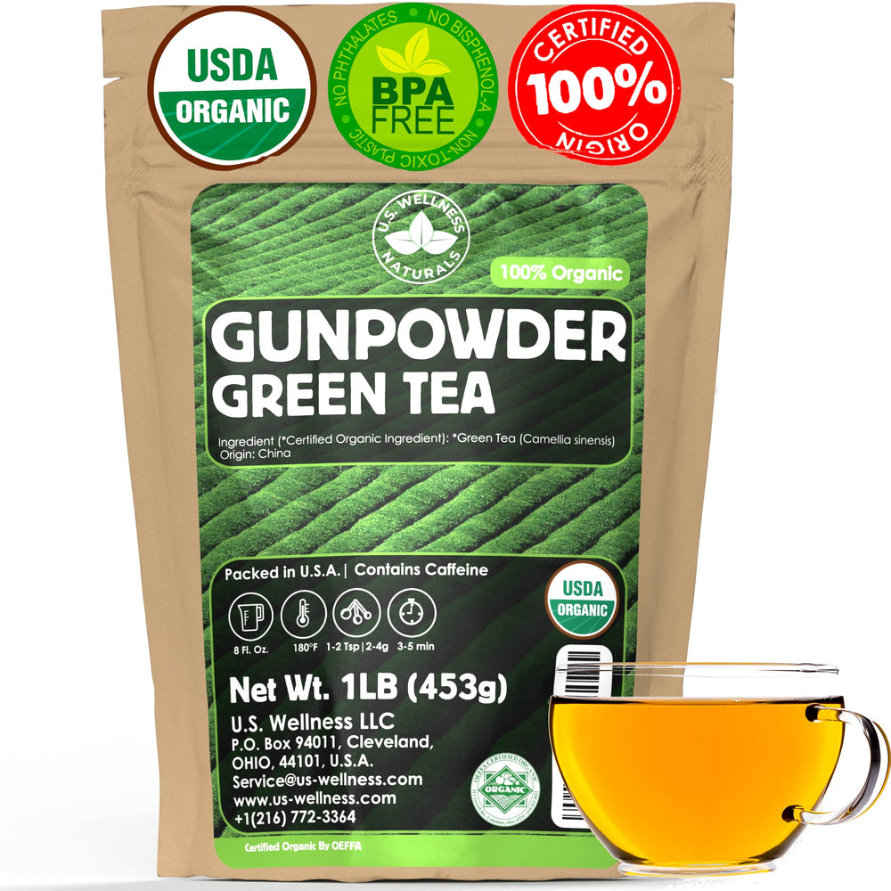 US Wellness Naturals gunpowder tea pellets close-up highlighting premium quality