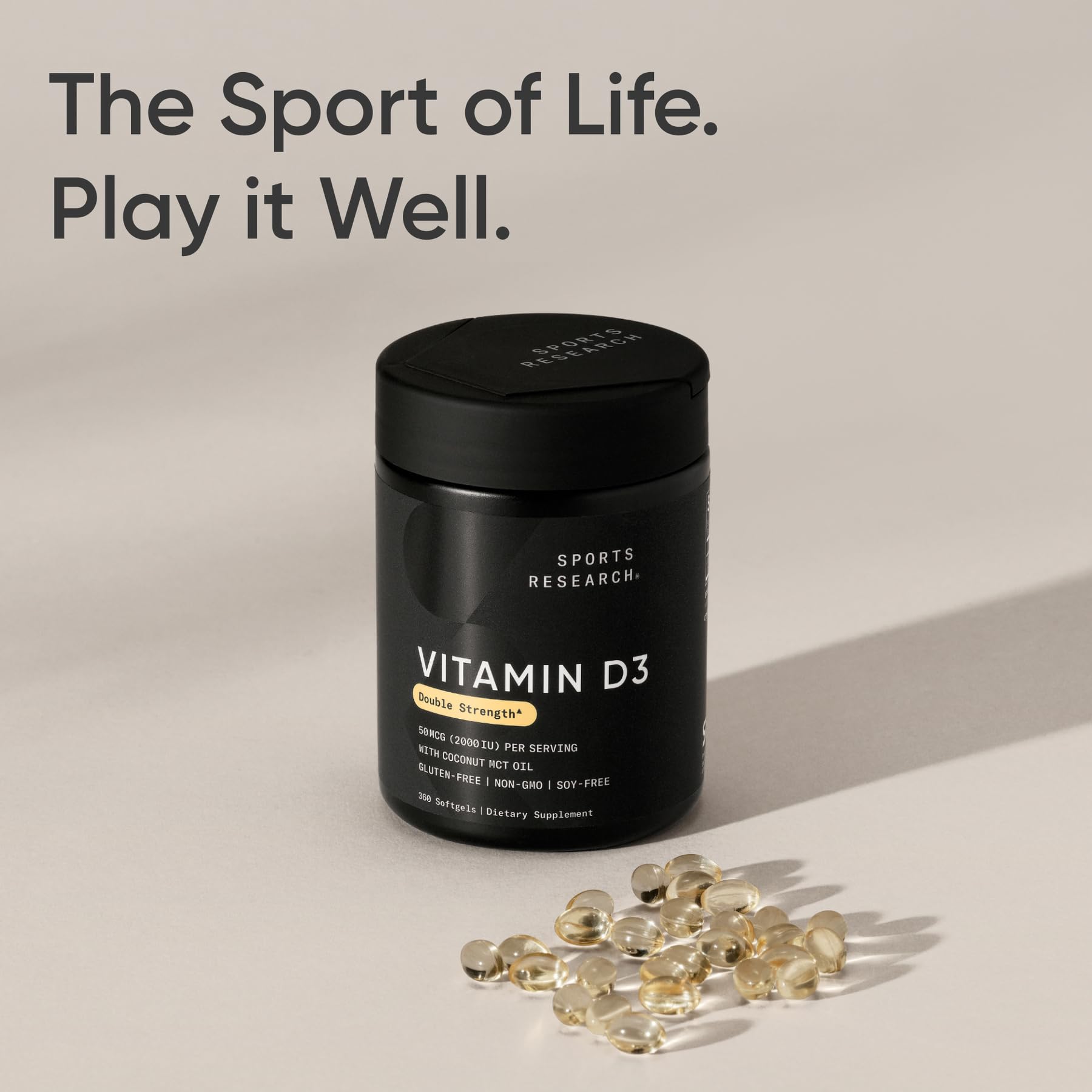 USA-made production label on Sports Research Vitamin D3 packaging.