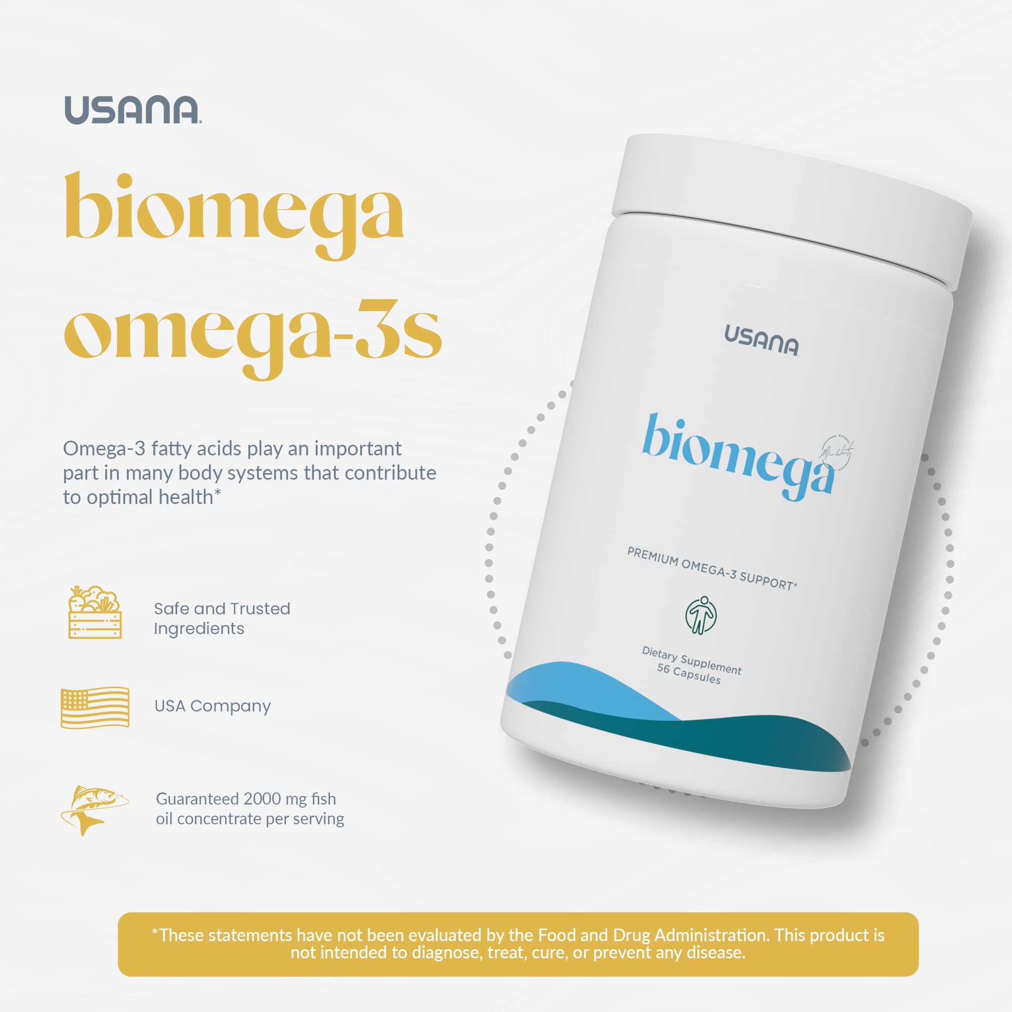 USANA BiOmega capsules close-up showing soft gels
