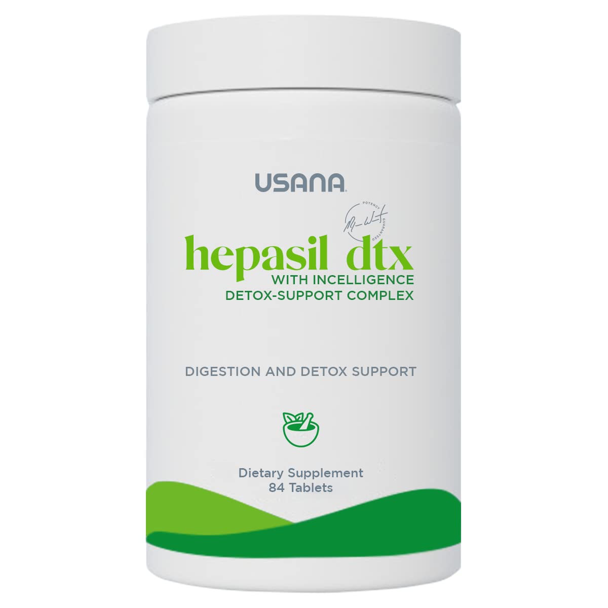 USANA Hepasil DTX bottle front view highlighting detox-support formula for daily wellness.