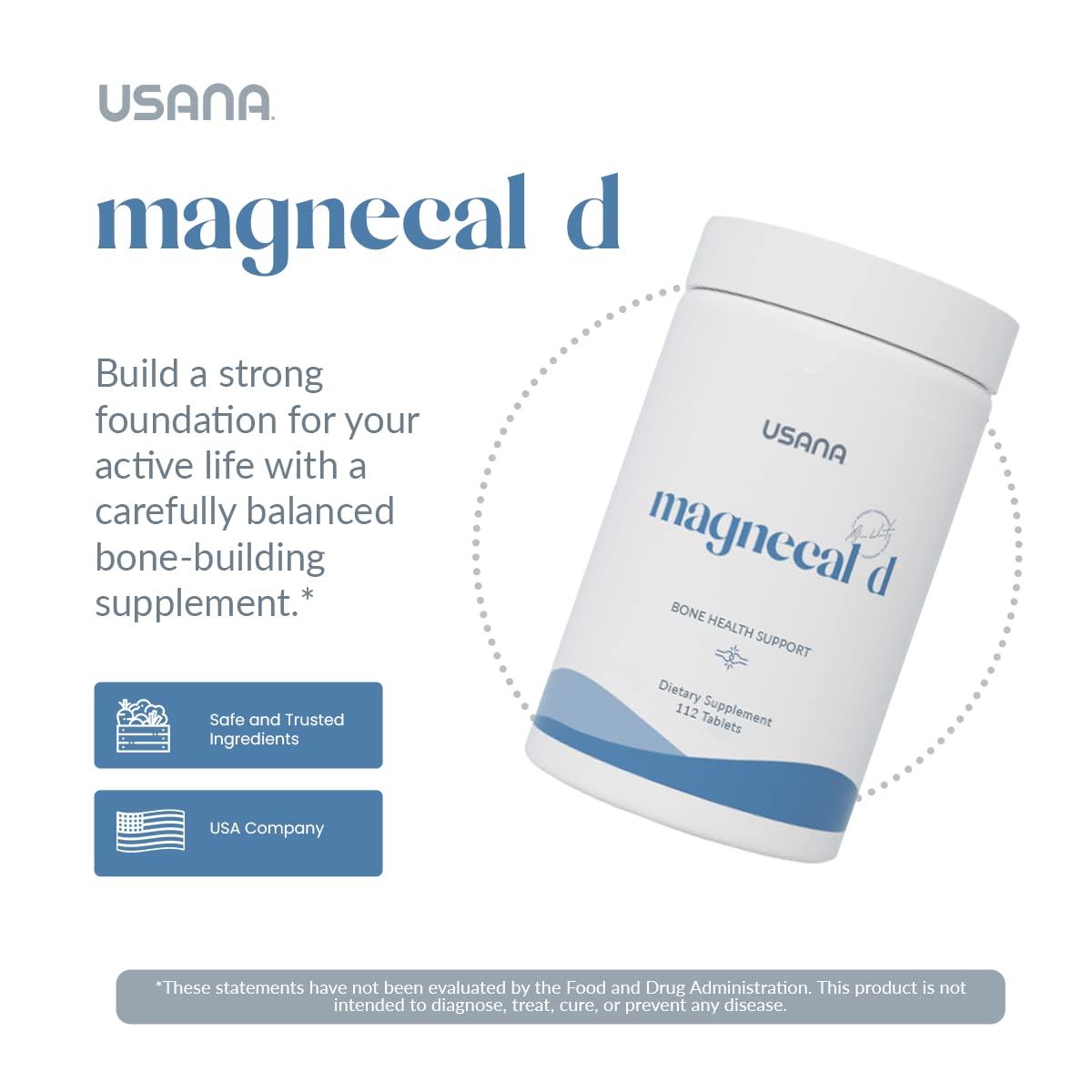USANA MagneCal D emphasizes vitamin D and mineral synergy for bones.