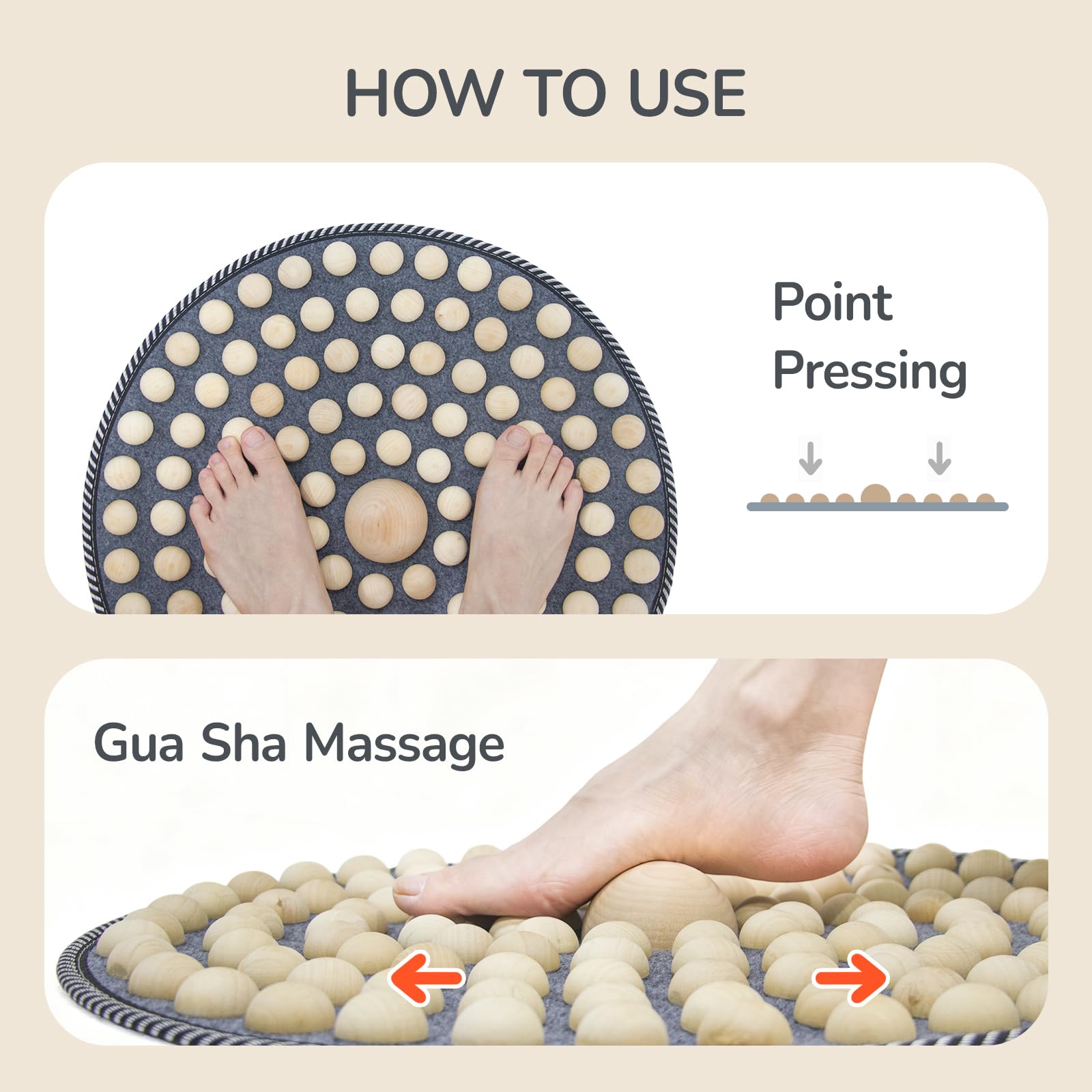 USEAHITOR Natural wood and soft fabric for a calming foot massage experience