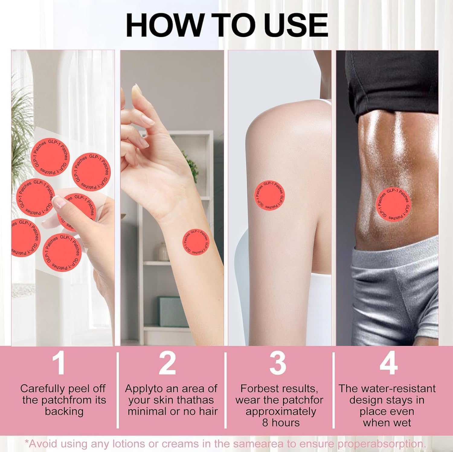 USHJNV GLP-1 patch on the abdomen area for versatile body care.