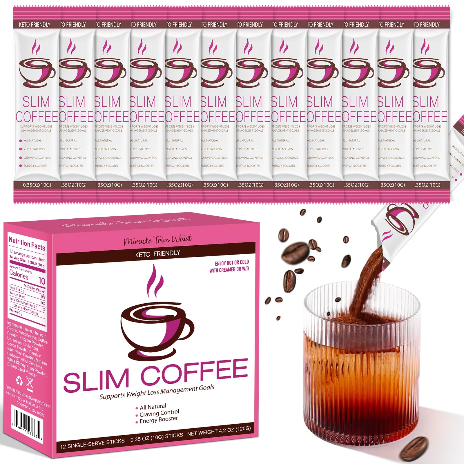 USTAR Skinny Coffee with green bean extract powder in a jar for natural energy support.