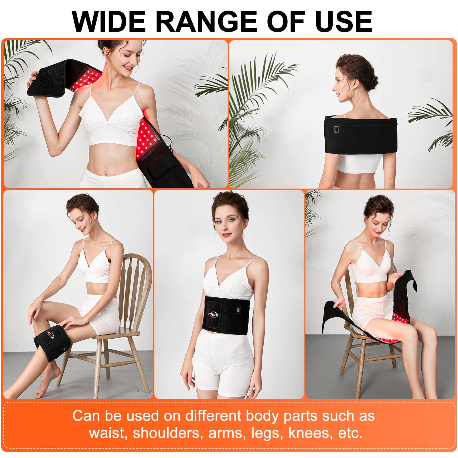 USUIE therapy belt in use on shoulders and waist for targeted relief