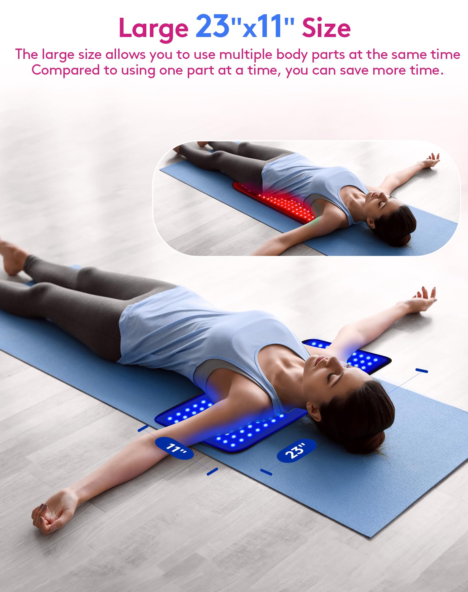 UTK light therapy pad 3‑in‑1 LEDs blue red infrared clearly visible