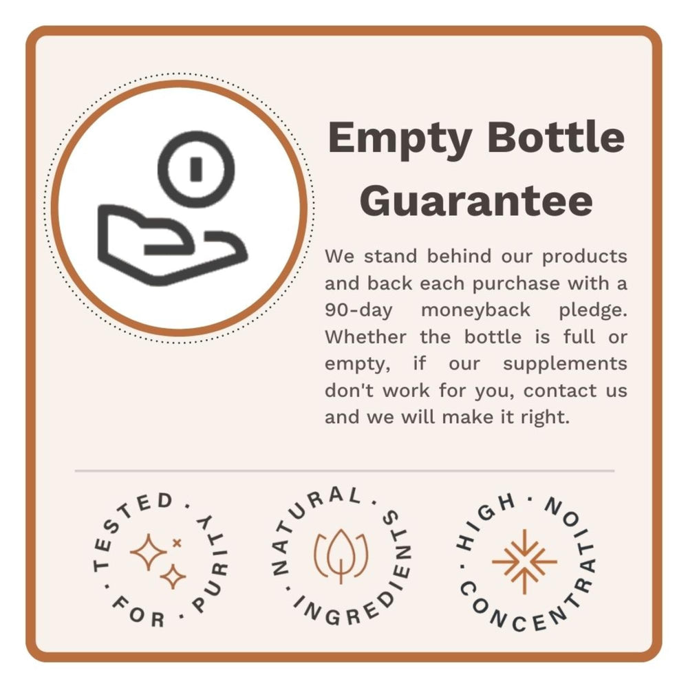 Utzy Naturals GlyNAC+ empty bottle guarantee icon on packaging