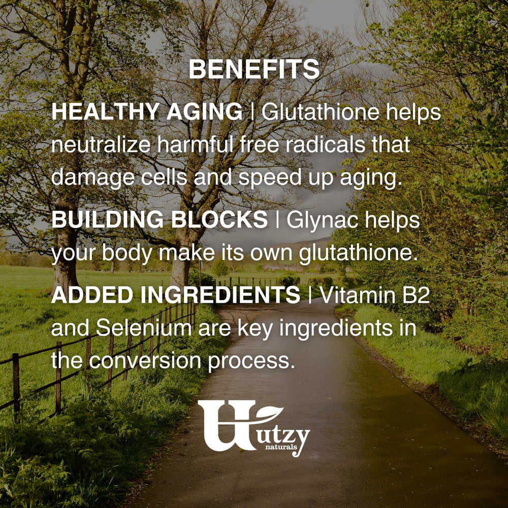 Utzy Naturals GlyNAC+ vegetarian capsules arranged for daily routine