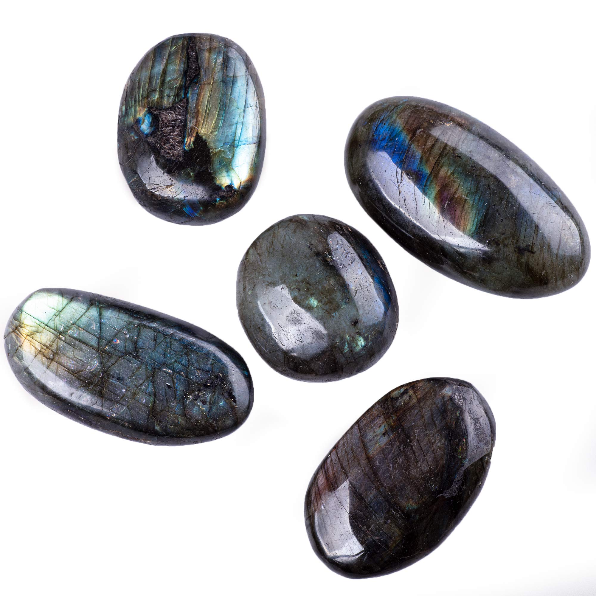 UU UNIHOM Labradorite palm stone shows blue-green tint for mindful focus.