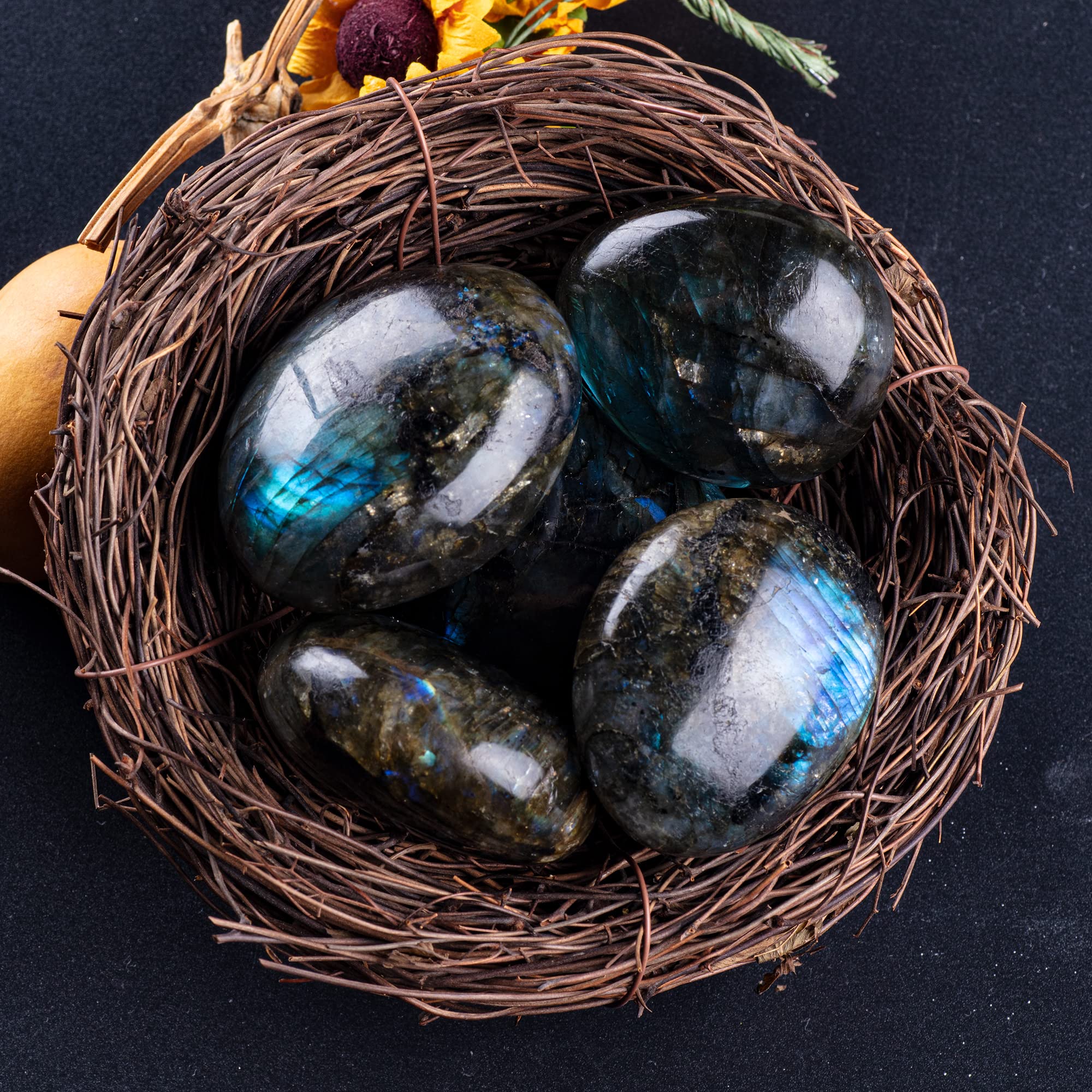 UU UNIHOM Labradorite palm stone handmade with a smooth finish for pocket carry.