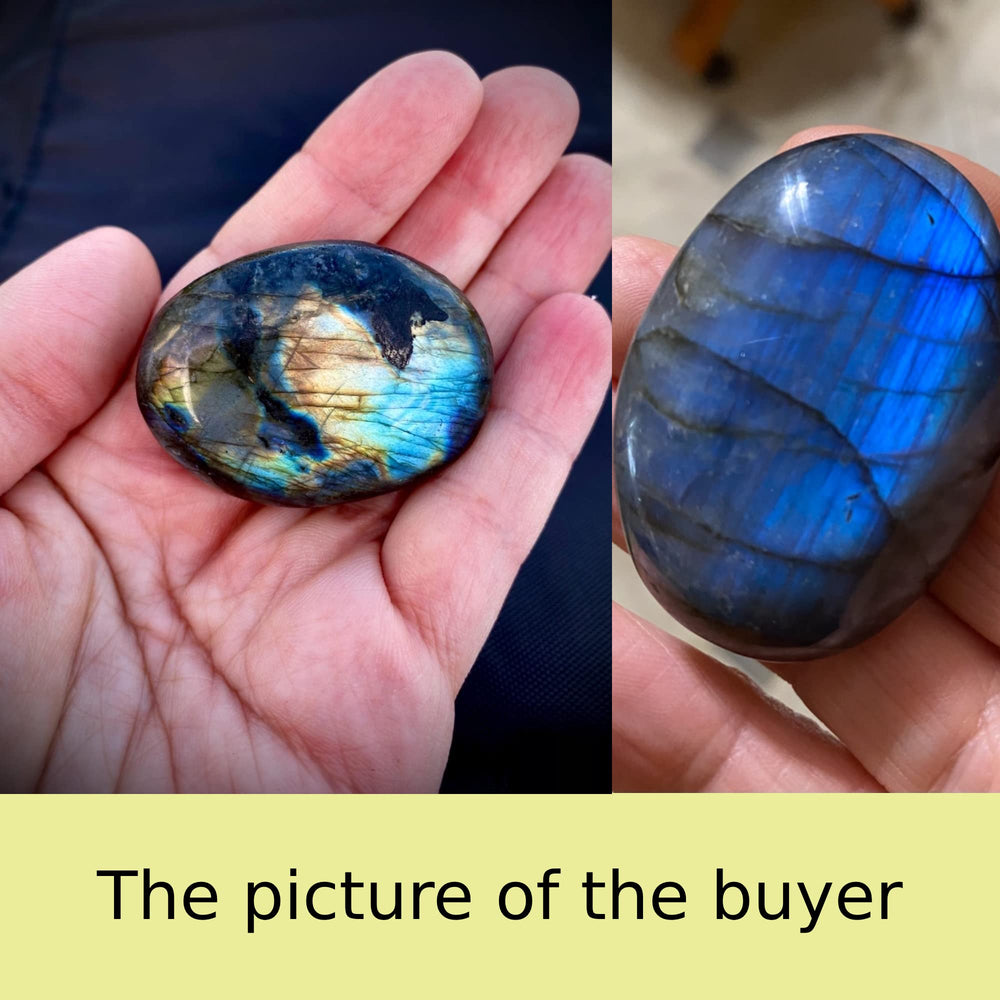 UU UNIHOM Labradorite palm stone reveals natural veining for conversation starters.