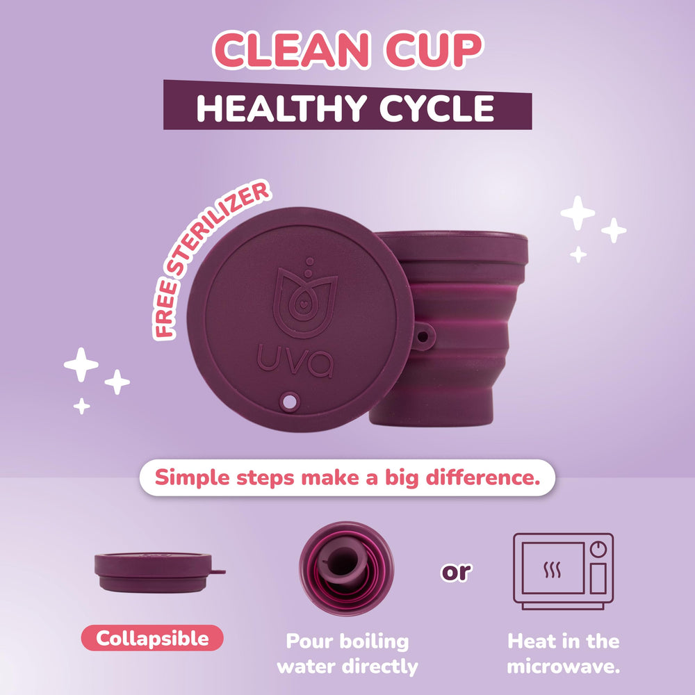 UVA period kit travel bag neatly stores cup and steamer.