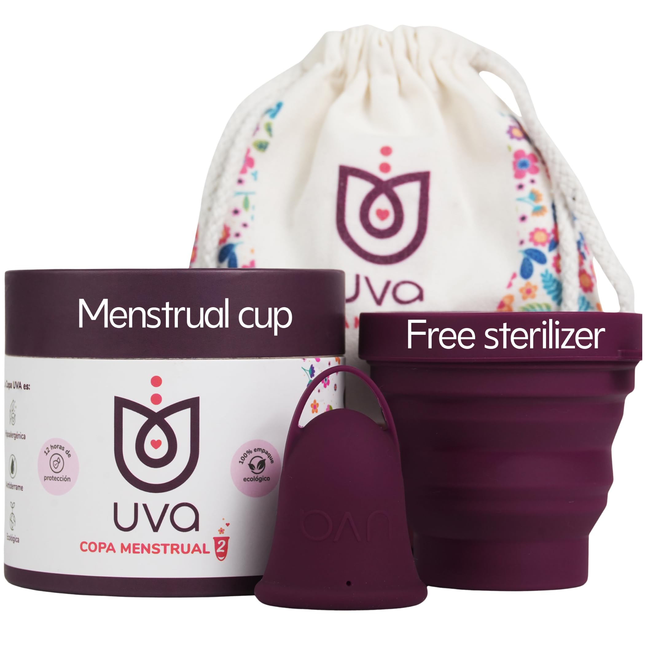 UVA reusable cup size B for heavy days provides comfortable leak protection.