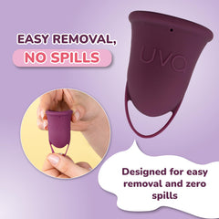 UVA size B heavy-flow cup demonstrates spacious capacity and secure seal.