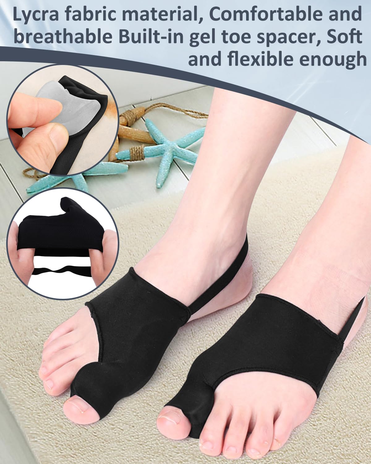 Uwbettry adjustable straps on toe separator for a customizable fit.