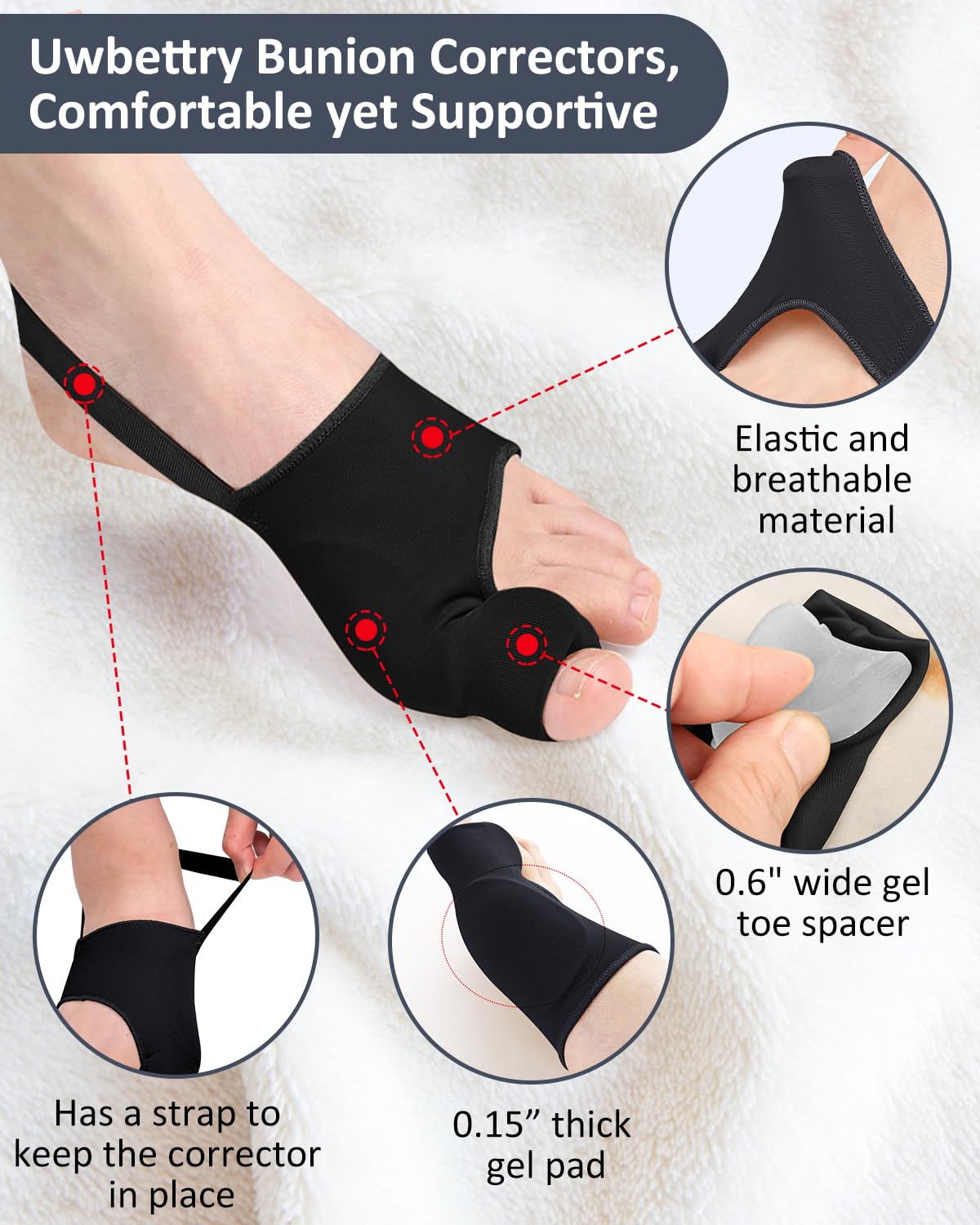 Uwbettry big toe straightener gel pad close-up showing cushioned protection.