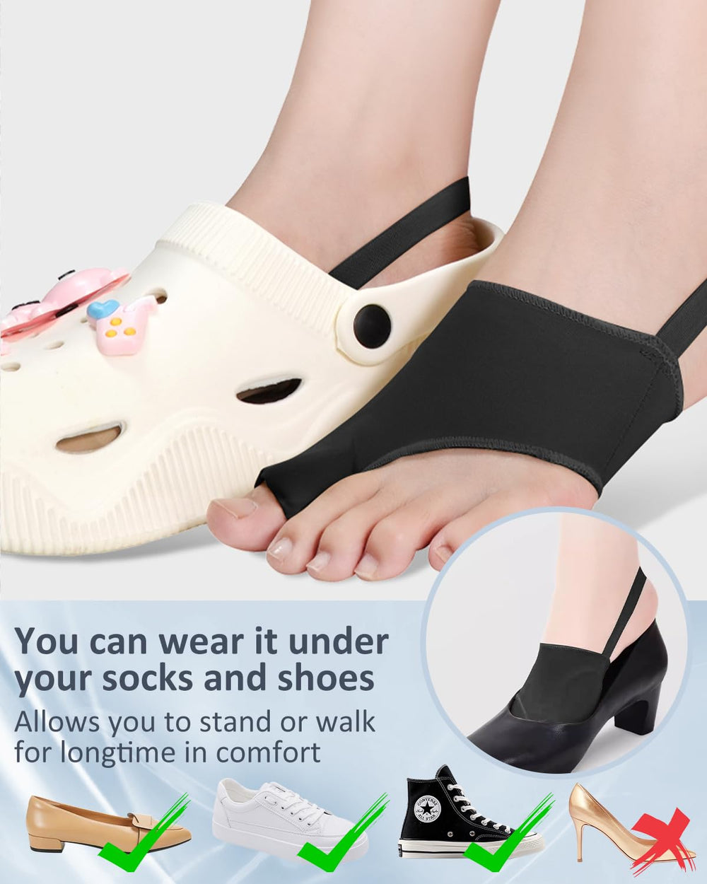 Uwbettry bunion corrector in use during walking and daily activities.