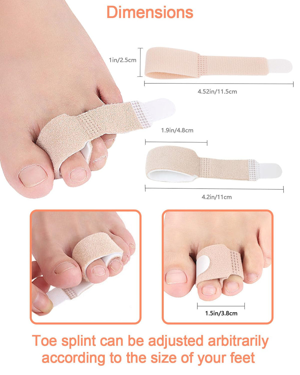 Uwbettry toe splint with adjustable fit shown for secure toe support