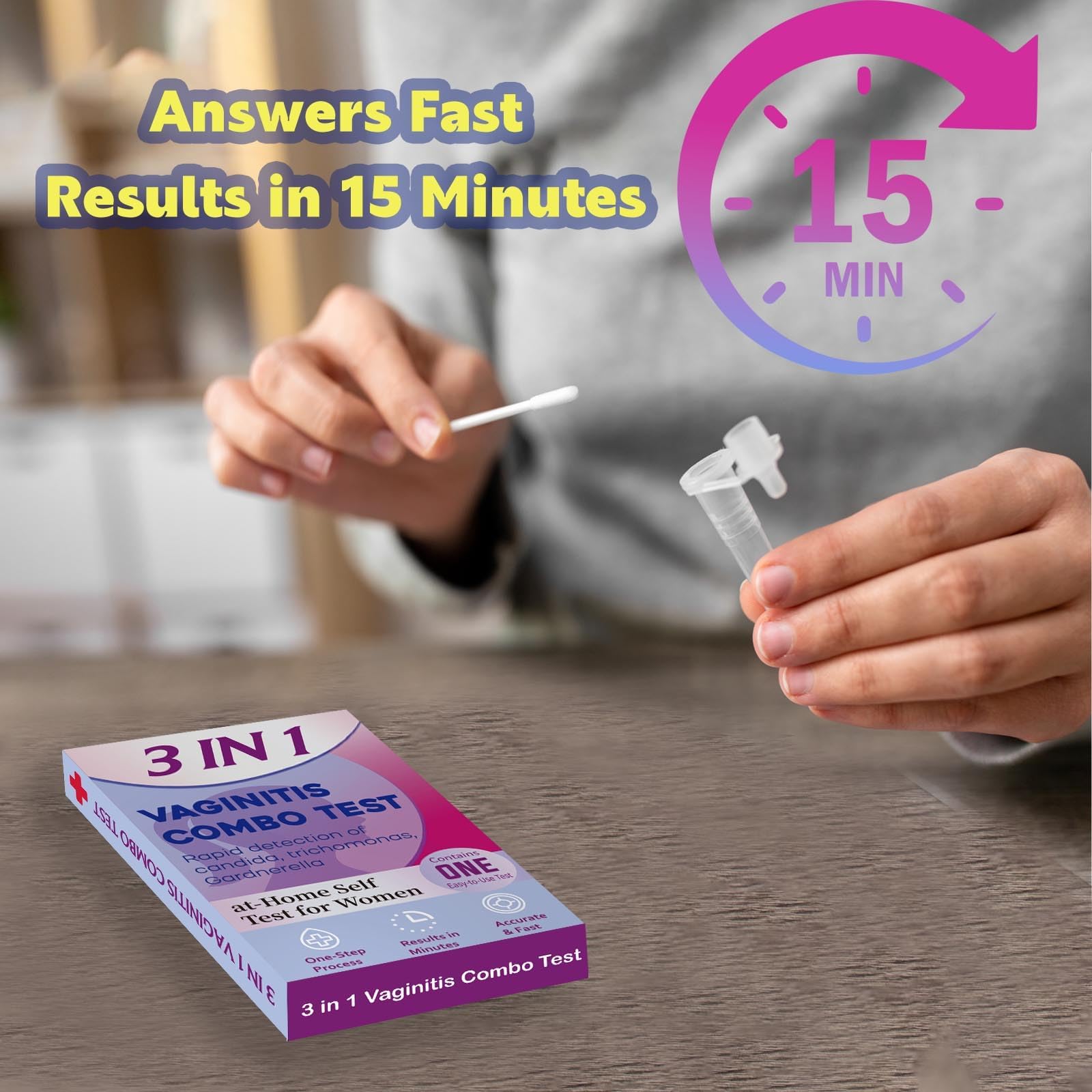 Vaginitis Test Kit instructions card with clear step-by-step guidance.