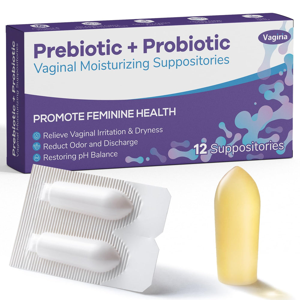 Vagiria vaginal probiotic suppositories packaging shows discreet design for convenient intimate care.