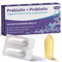 Vagiria vaginal probiotic suppositories packaging shows discreet design for convenient intimate care.