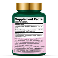 VAHDAM Shatavari capsules ingredient breakdown featuring Shatavari extract for women's wellness.