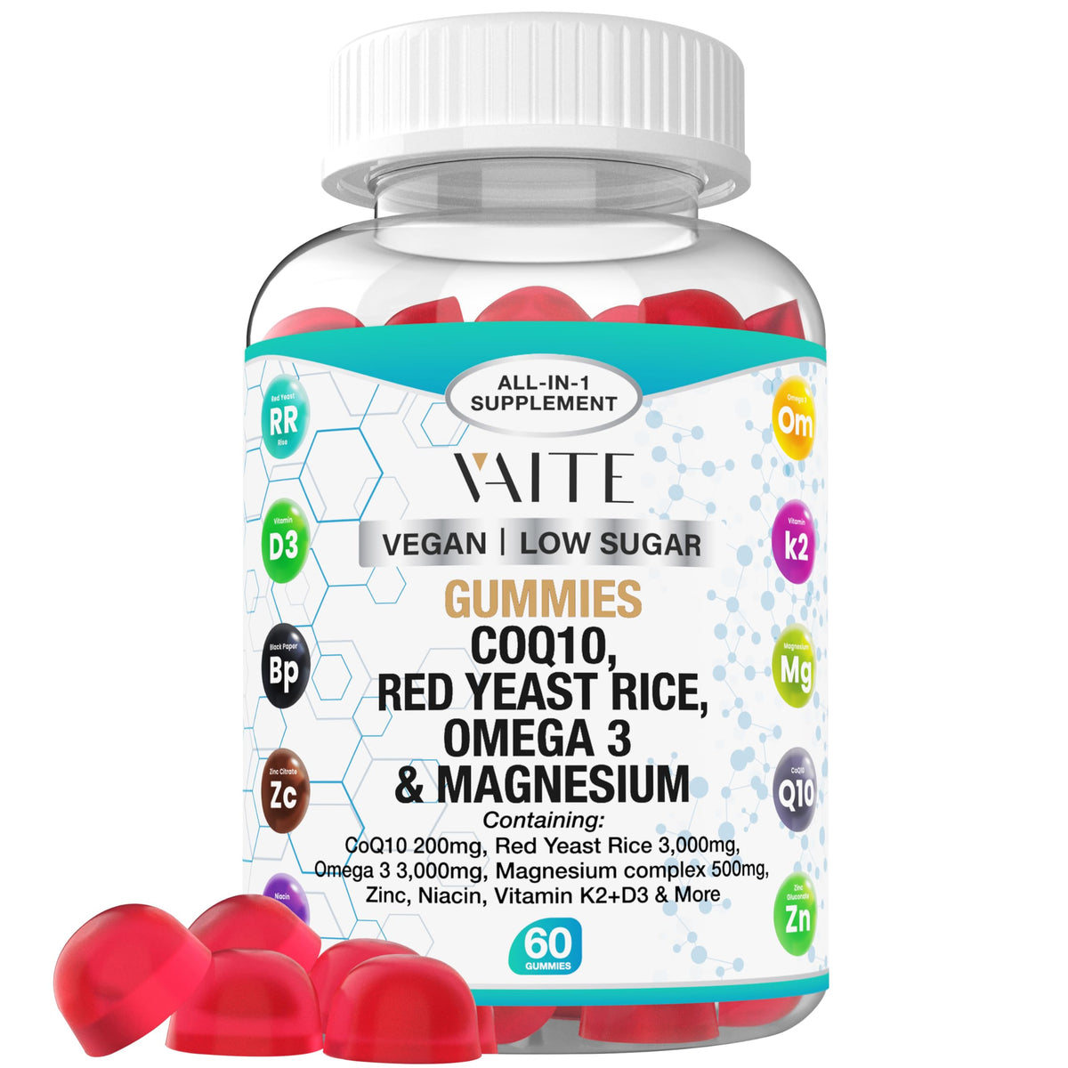 VAITE CoQ10 gummies packaging close-up for daily energy support