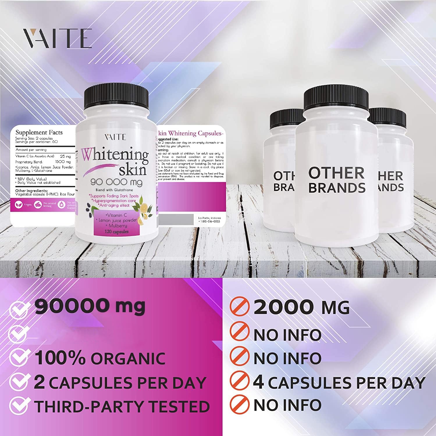 VAITE glutathione pills lifestyle shot suggests easy integration into routines.