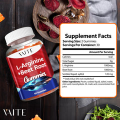 VAITE L-Arginine Beet Root Gummies ingredients highlight beet root powder.