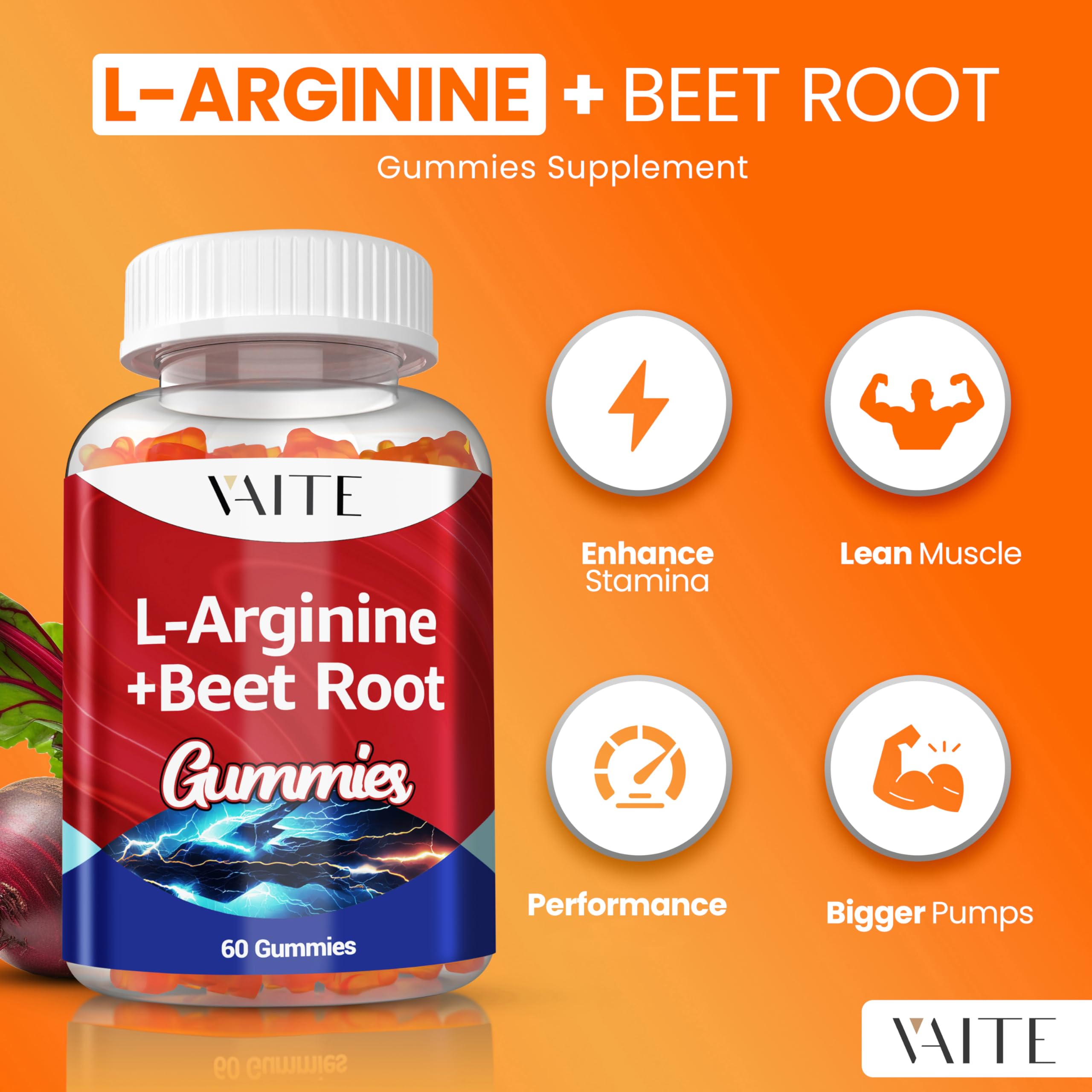 VAITE L-Arginine Beet Root Gummies package showcases easy daily dose.