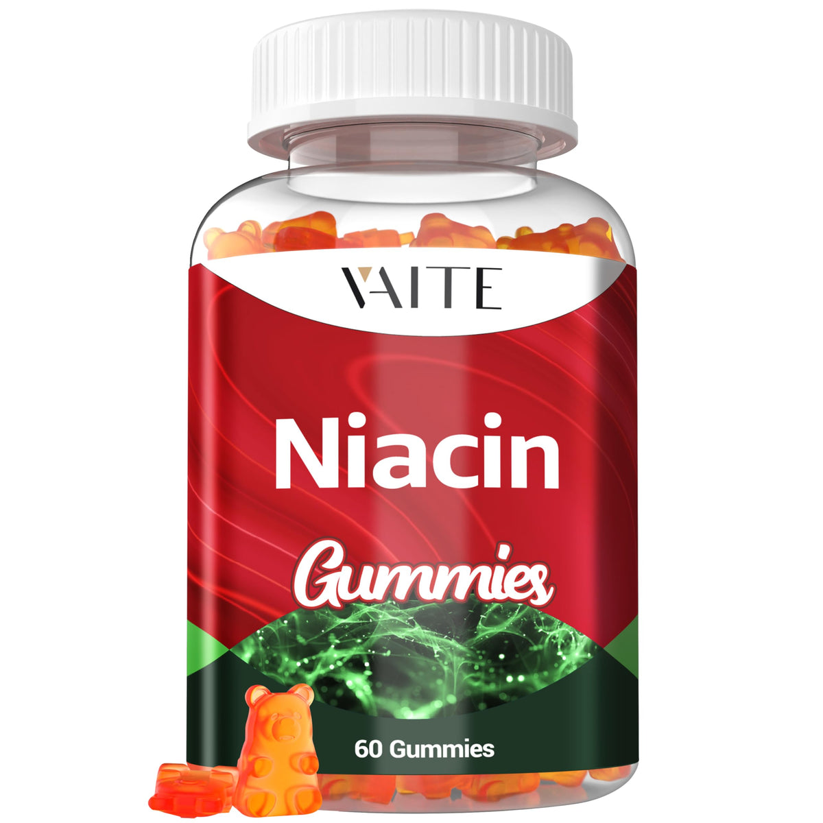VAITE Niacin gummies bottle front for daily energy support and sugar-free vitamin B3