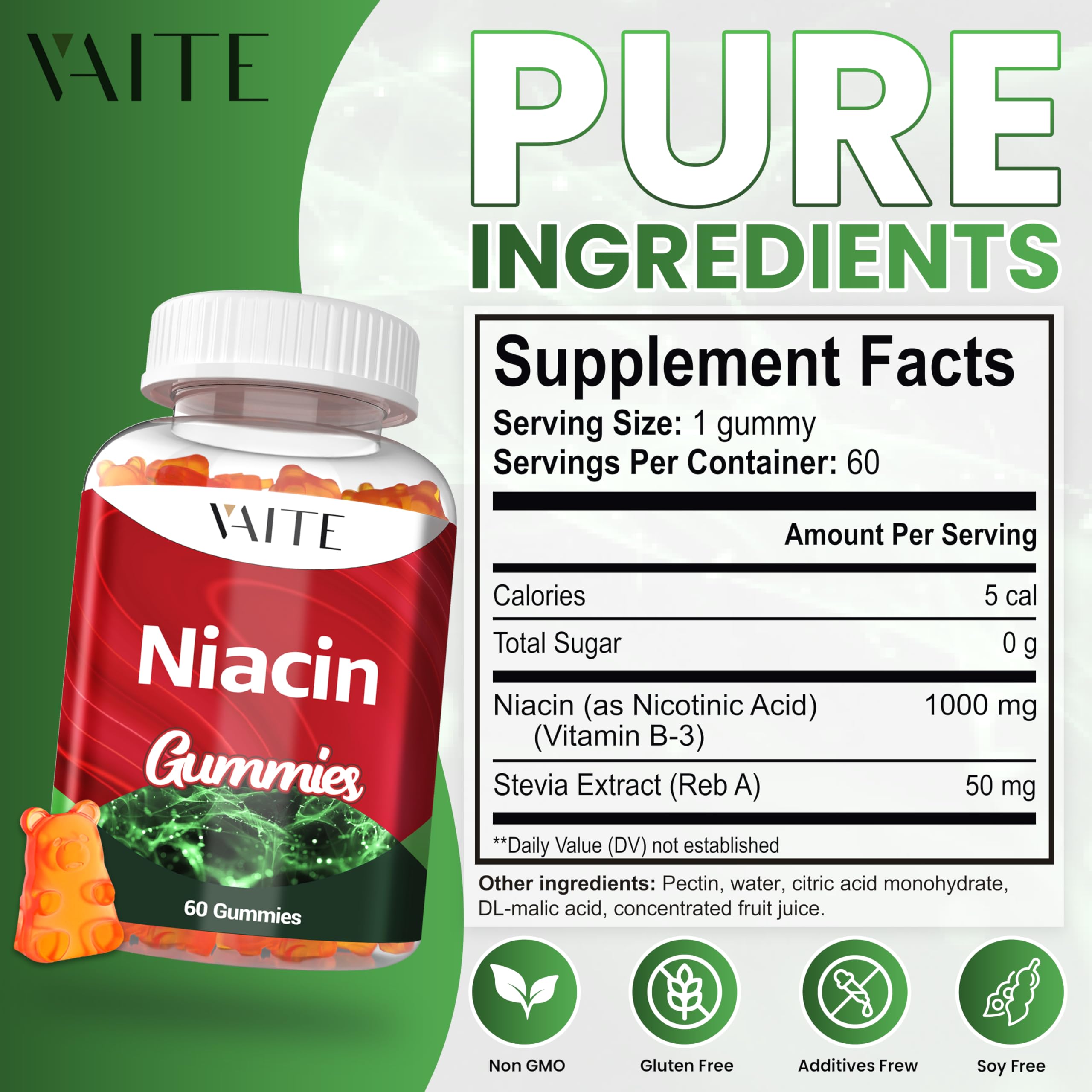 VAITE Niacin label with vegan certification details