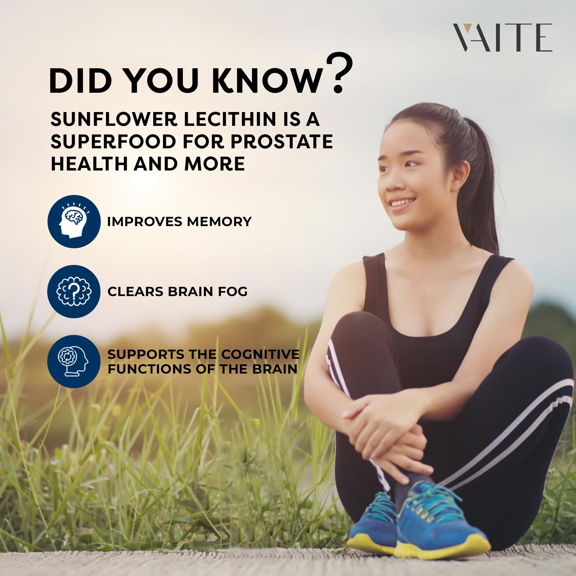 VAITE Sunflower Lecithin Gummies closeup texture highlighting soft chewability and flavor